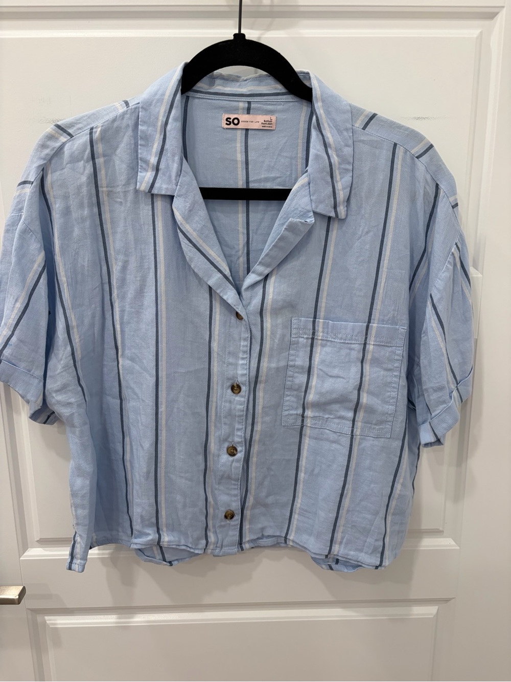 SO Light Blue Vertical Stripe Short-Sleeve Shirt